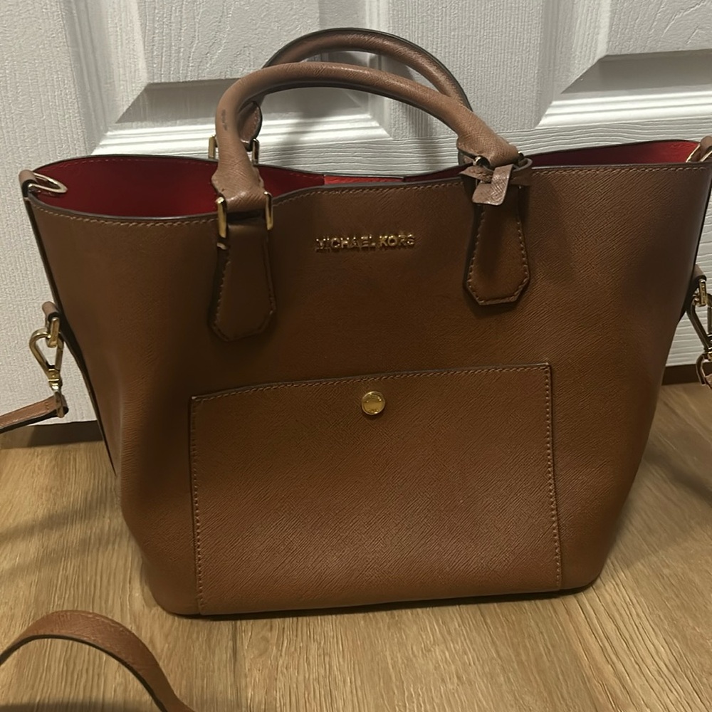 Michael Kors Brown Hobo with Red Interior and Gold Hardware
